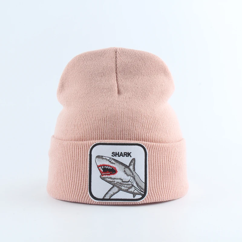 Шапка бини с вышивкой акулы вязаная теплая шапка мужские зимние шапки для женщин