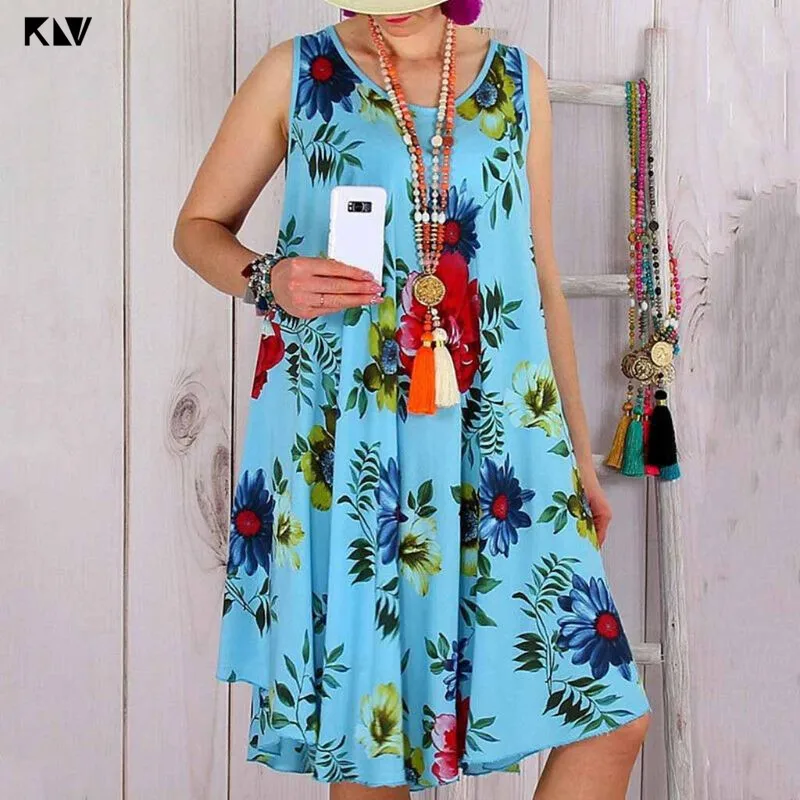 Женское пляжное платье без рукавов KLV свободное платье-жилет размера плюс с