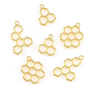 Основа для кабошона, 3 стиля, сотовая подвеска на металлическом каркасе воды, Золотая оправа для оправы, сделай сам, УФ-смола, очарование, 3 шт.компл.