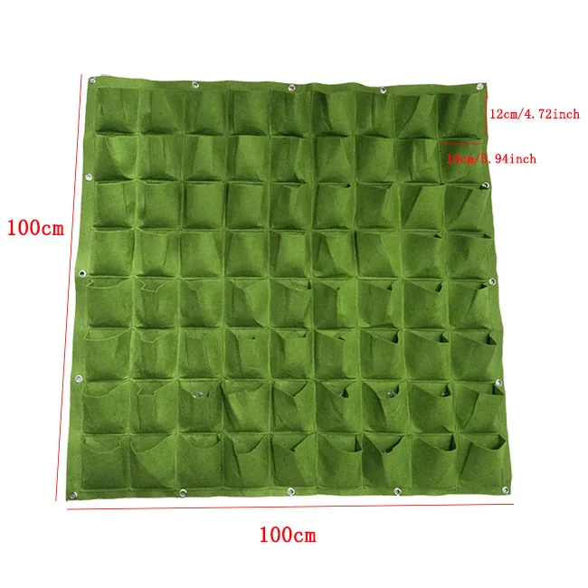 72 Pockets 100x100cm Вертикальная настенная сумка для выращивания, 64/72 карманов, зеленые посадочные сумки, садоводство, овощи, садовая сумка для рассады, товары для дома - Цвет: 72 Pockets 100x100cm