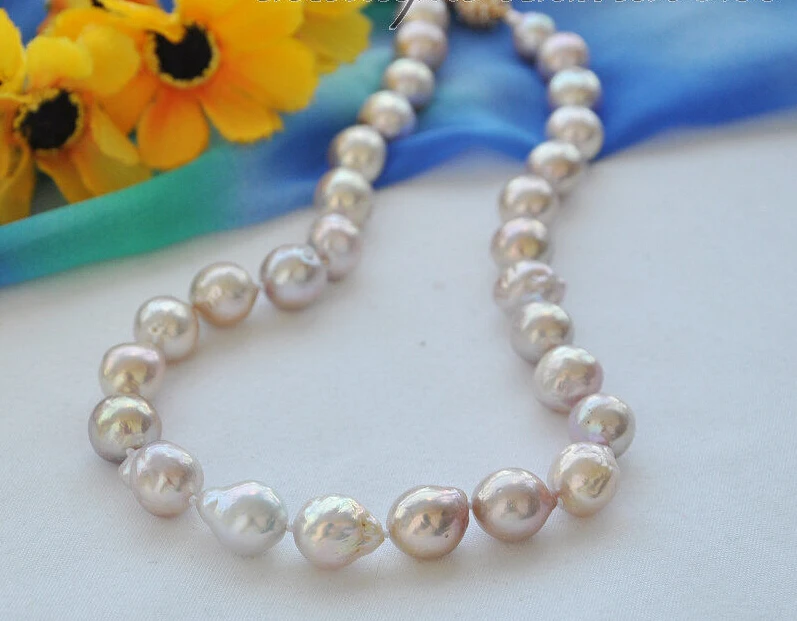 

Lustre 13mm lavender round keshi reborn freshater pearl necklace 17inch AAA