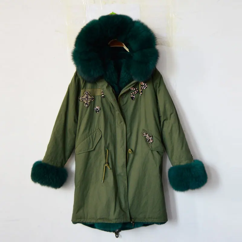 Длинная меховая парка Eleagnt с лисьим мехом Кроликом искусственным внутри