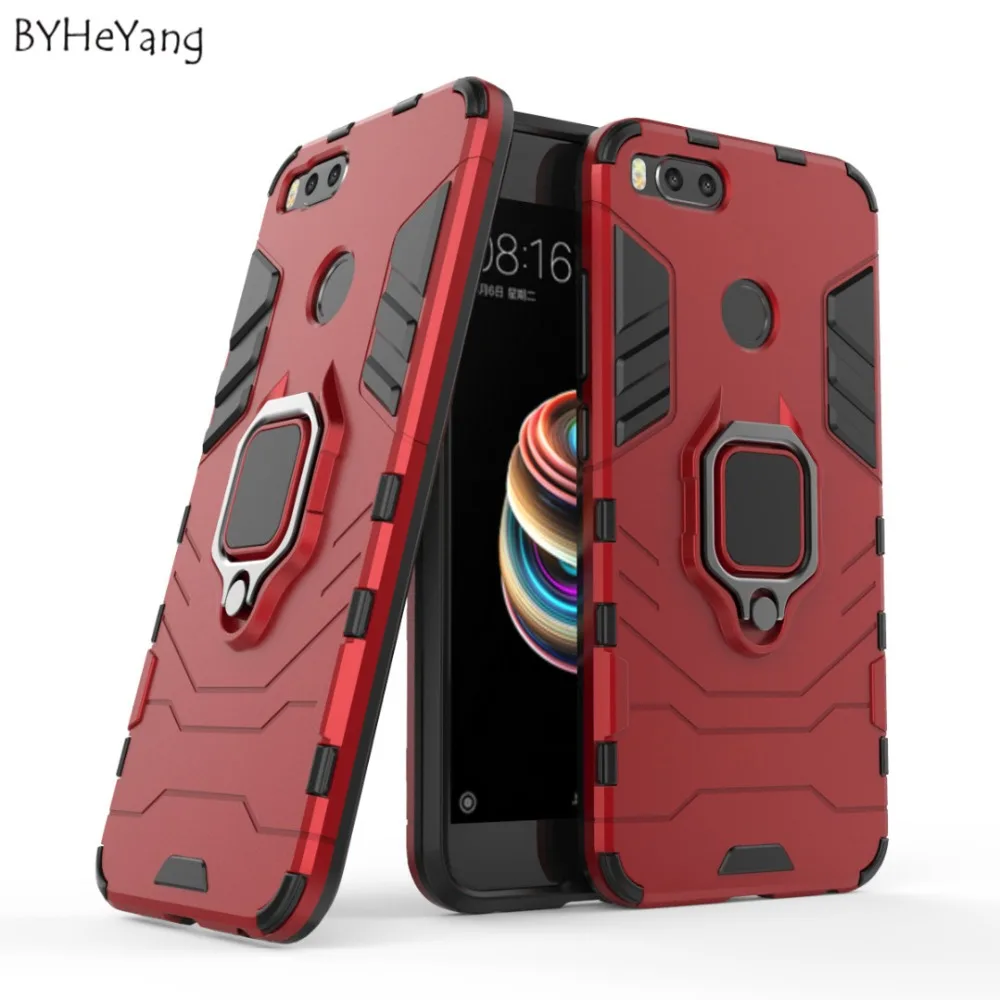 BYHeYang Luxury Armor Case For Xiaomi Mi A1 case mi5x back cover Metal Ring Bracket Cover 5X Coque 360 Full Protective | Мобильные