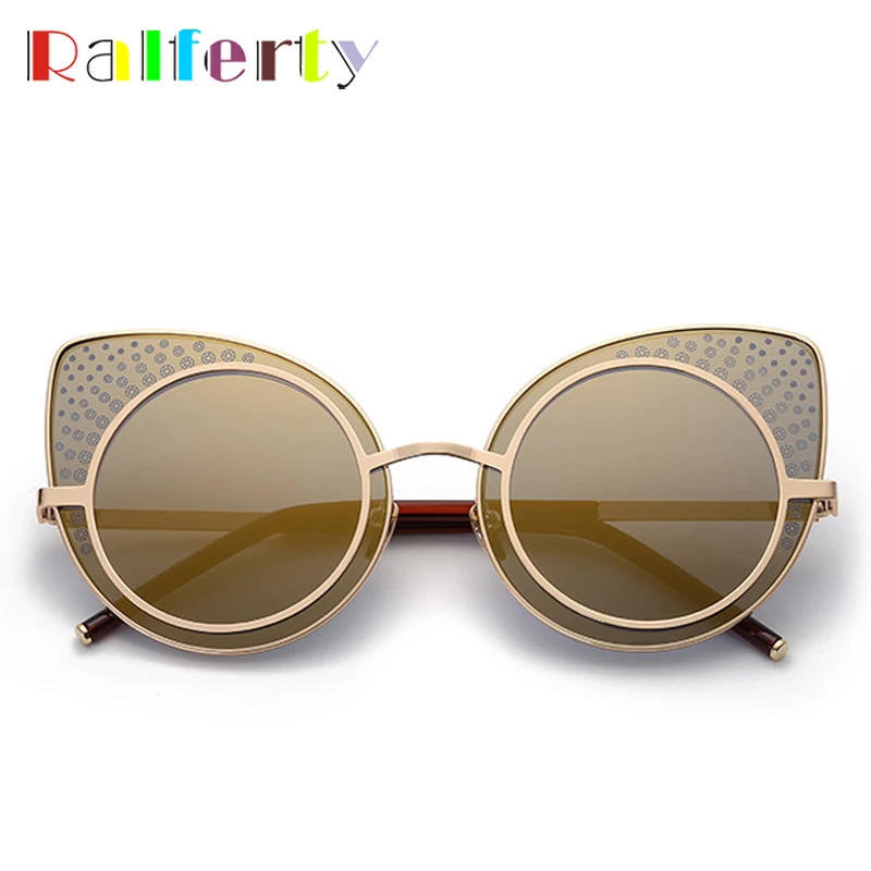 Ralferty Винтажные Солнцезащитные очки кошачий глаз женские золотистые