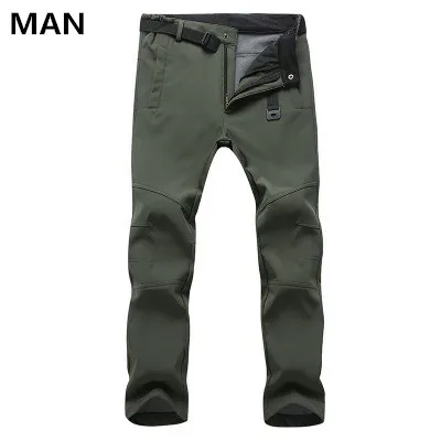 man army green Новинка, Зимние флисовые штаны из флиса для мужчин и женщин, для улицы, водонепроницаемые, походные, лыжные, альпинистские, мужские спортивные брюки - Цвет: man army green