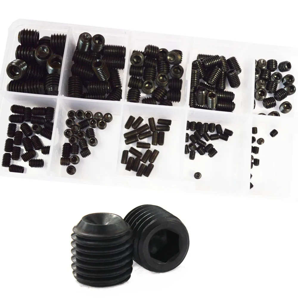 

Black Set Grub Hex Socket Cap Screw Metric Thread Headless Hexagon Allen Bolt Assortment Kit Set Alloy Steel 12.9 M3 M4 M5 M6 M8