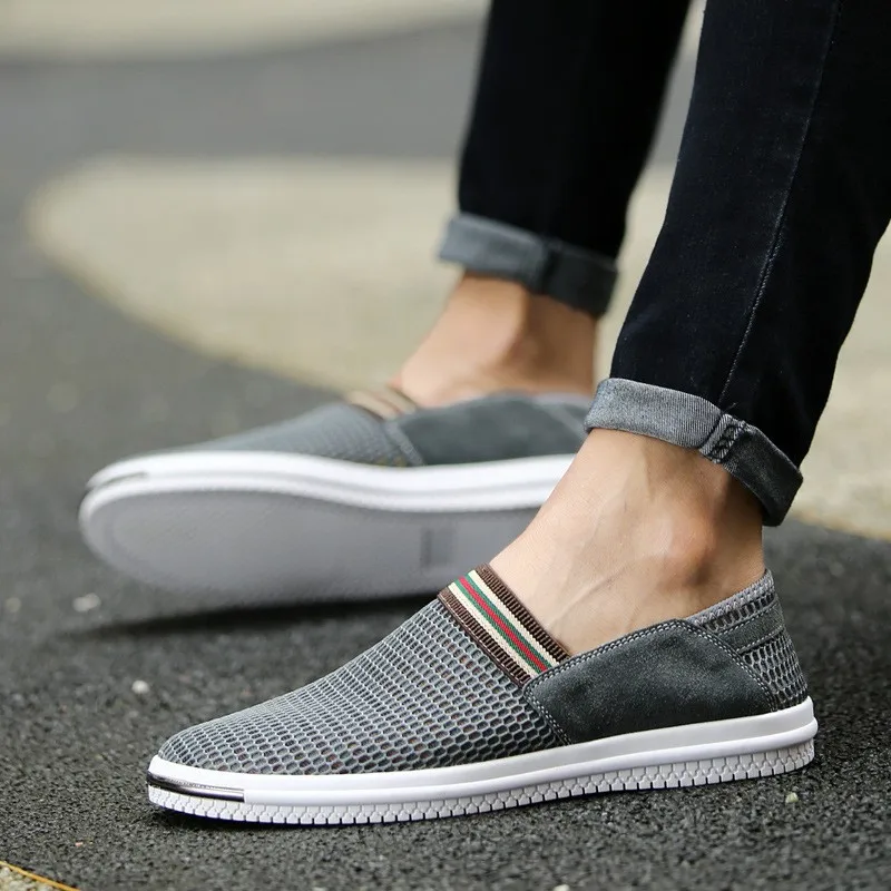 Мужская сетчатая обувь без шнуровки на плоской подошве Sapatos удобная для папы