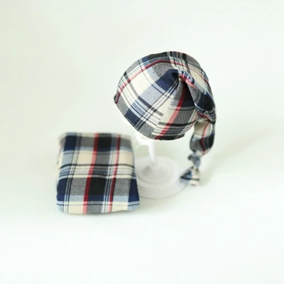 1hat 1wrap Новорожденные фотографии реквизит детские клетчатые палантины шапки и подушки милый мягкий набор Fotografia аксессуары Студия съемки реквизит для фотографий - Цвет: 1hat 1wrap