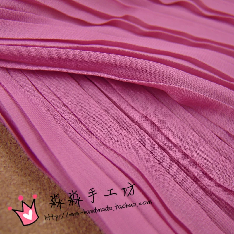 1psc DIY fabric pink accordion pleated chiffon skirt fabric 120D 2016 new summer(pleated 0.5m)