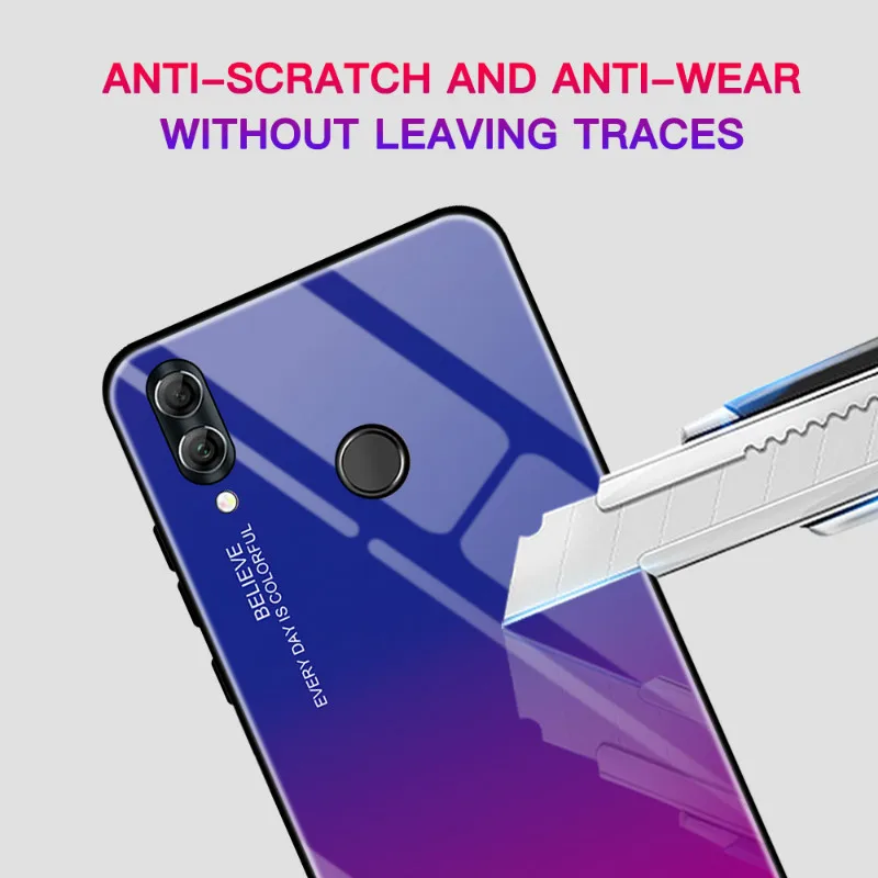 Чехол для Huawei P Smart 2019 с градиентным закаленным стеклом Жесткий мягкий