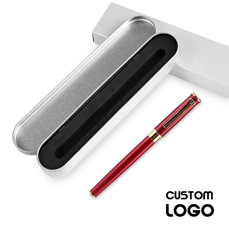 Red pen-Logo-Box Металл с лазерной гравировкой ручки по индивидуальному заказу с вашим логотипом веб Url гелевая ручка шариковая ручка для бизнеса дизайн бесплатные офисные принадлежности подарок - Цвет: Red pen-Logo-Box