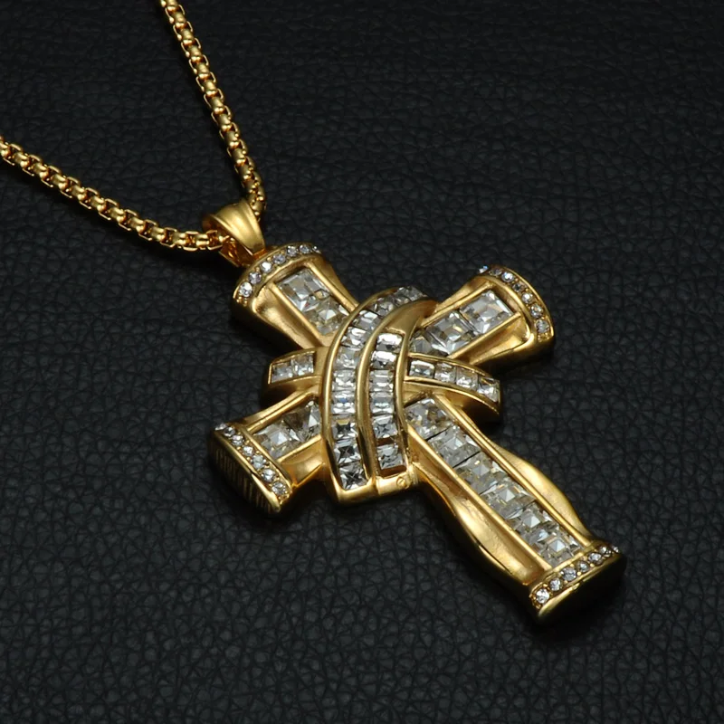 Ожерелье в стиле хип хоп с кристаллами и крестом роскошные подвески из