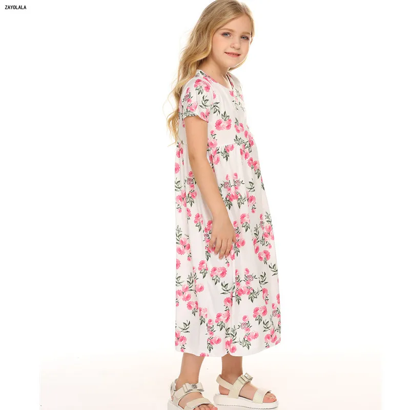 Girl Floral Dress Summer Casual Short Sleeve Princess Printed long Beach Vestidos Children Clothes 3 4 5 6 7 8 Years | Детская одежда и