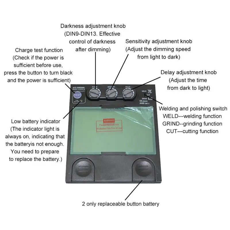 

Rechangeable Battery 4 Arc Sensor Big View Solar Auto Darkening/Shading Grinding/Polish Welding Helmet/Welder Goggles/Mask