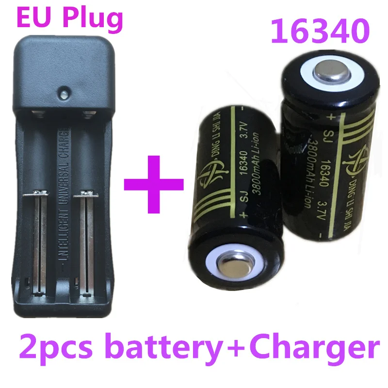 2 шт 16340 Батарея 3800 mAh Li Ion Перезаряжаемые 3 7 V лазерная ручка батареи + ЕС Plug 18650