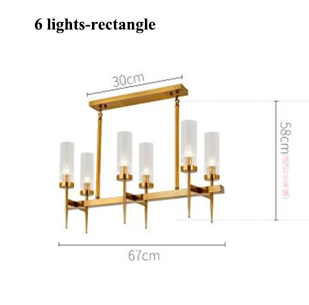 6 lights rectangle Современные золотые металлические светодиодные люстры, длинные стеклянные люстры для гостиной, светодиодные подвесные люстры, светильники для столовой, подвесной светильник - Цвет абажура: 6 lights rectangle