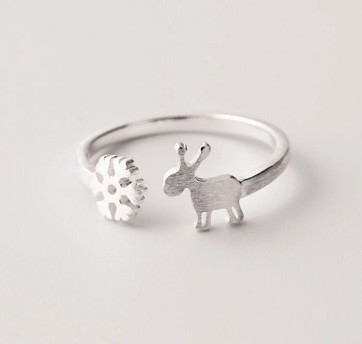 snowflake fawn Cute Rings 925 Sterling silver Jewelry fashion Vintage Adjustable rings for women gift | Украшения и аксессуары