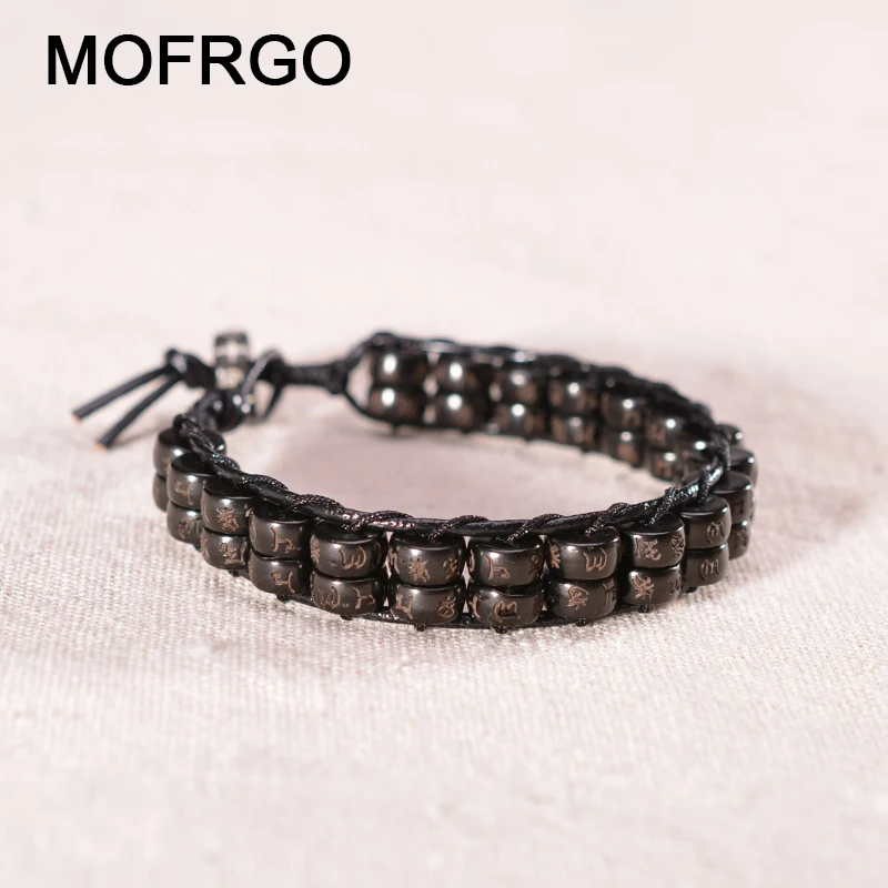 MOFRGO ручной работы переплетения кожаные бусины браслет натуральный кокосовые раковины Черный яка кость Шарм Браслеты для йоги для женщин мужчин ювелирные изделия