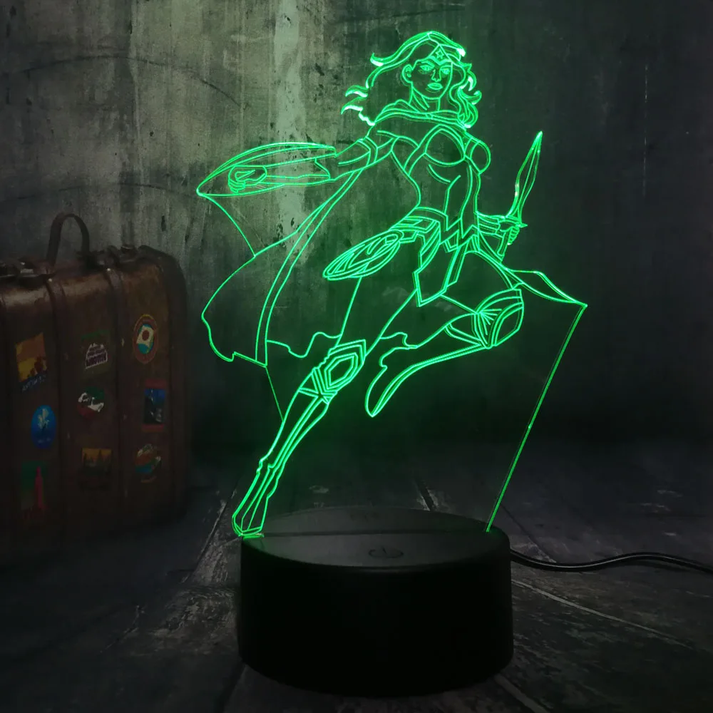Ночной светильник DC Super Hero Cool Wonder Woman 3D LED RGB 7 цветов настольная лампа для детей
