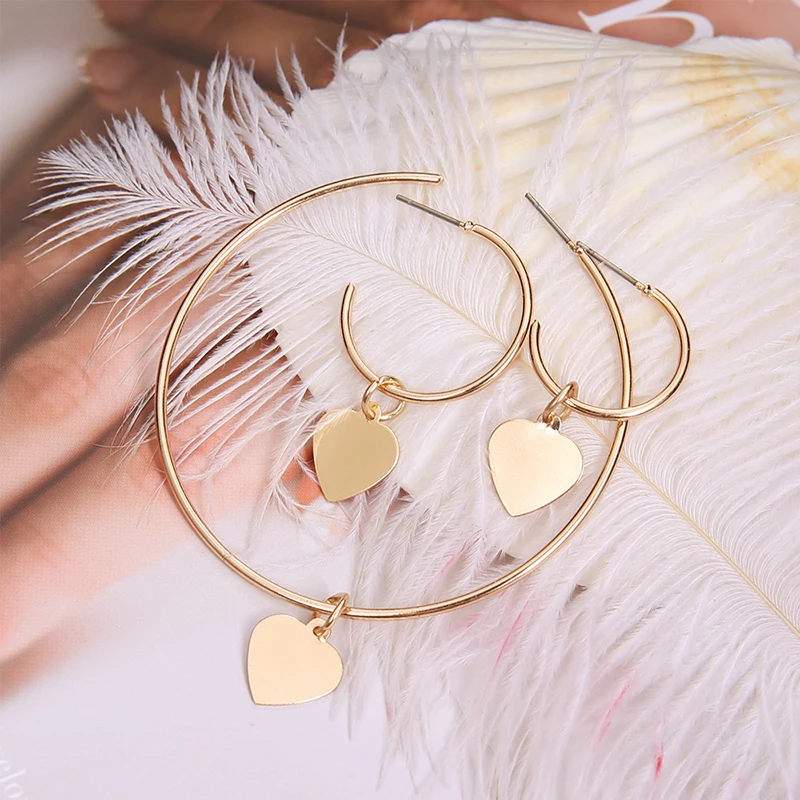 3 шт./компл. Модные женские серьги в форме сердца кулон золото большие женский
