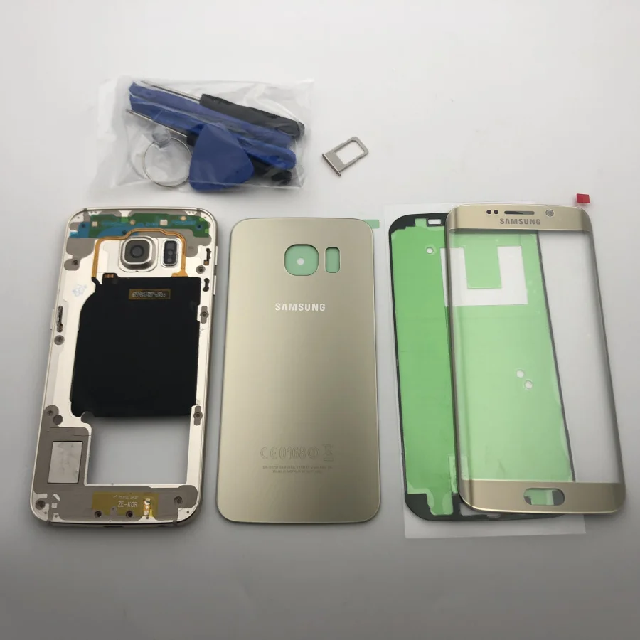 S6 S6 Edge полный корпус чехол для samsung Galaxy S6 G920F S6 Edge G925F G925 крышка батареи+ средняя рамка+ передняя стеклянная линза