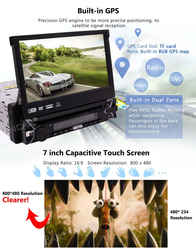 Car Stereo with 7 Inch Multi-Color Touchscreen Display Audio Video System Bluetooth GPS Navigation Free 8GB Map Card Remote | Автомобили и