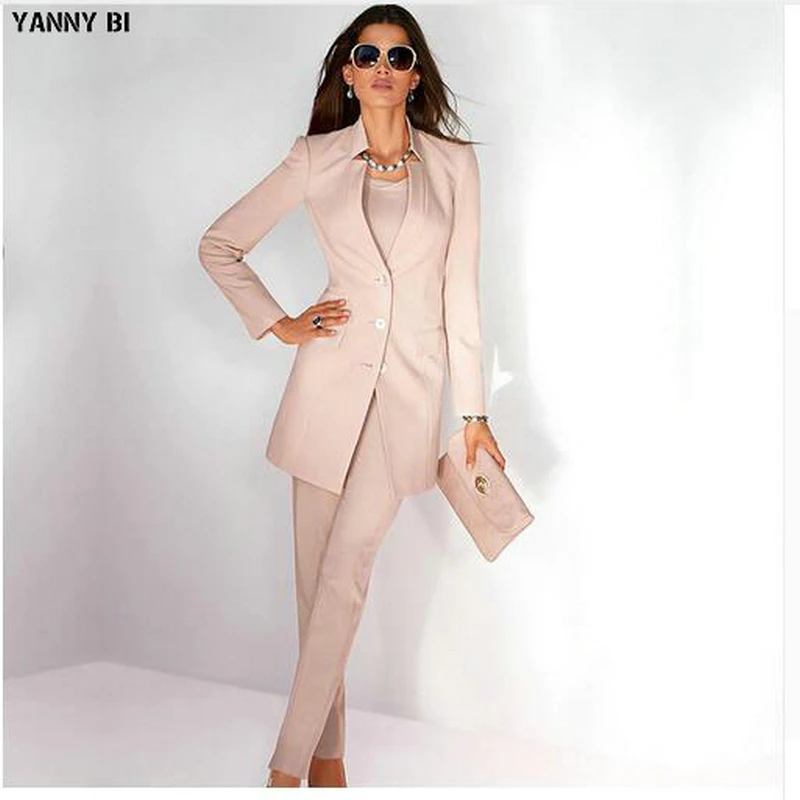 

Пиджак и брюки, Женский деловой костюм светло-розового цвета с длинным рукавом, Женская Офисная форма, женские деловые костюмы с однобортны...