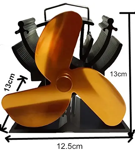 

12.5cm Height Mini Heat Powered Stove Top Fan For Small Space On Wood / Log Burner /Fireplace Stove - Eco Friendly (Gold)