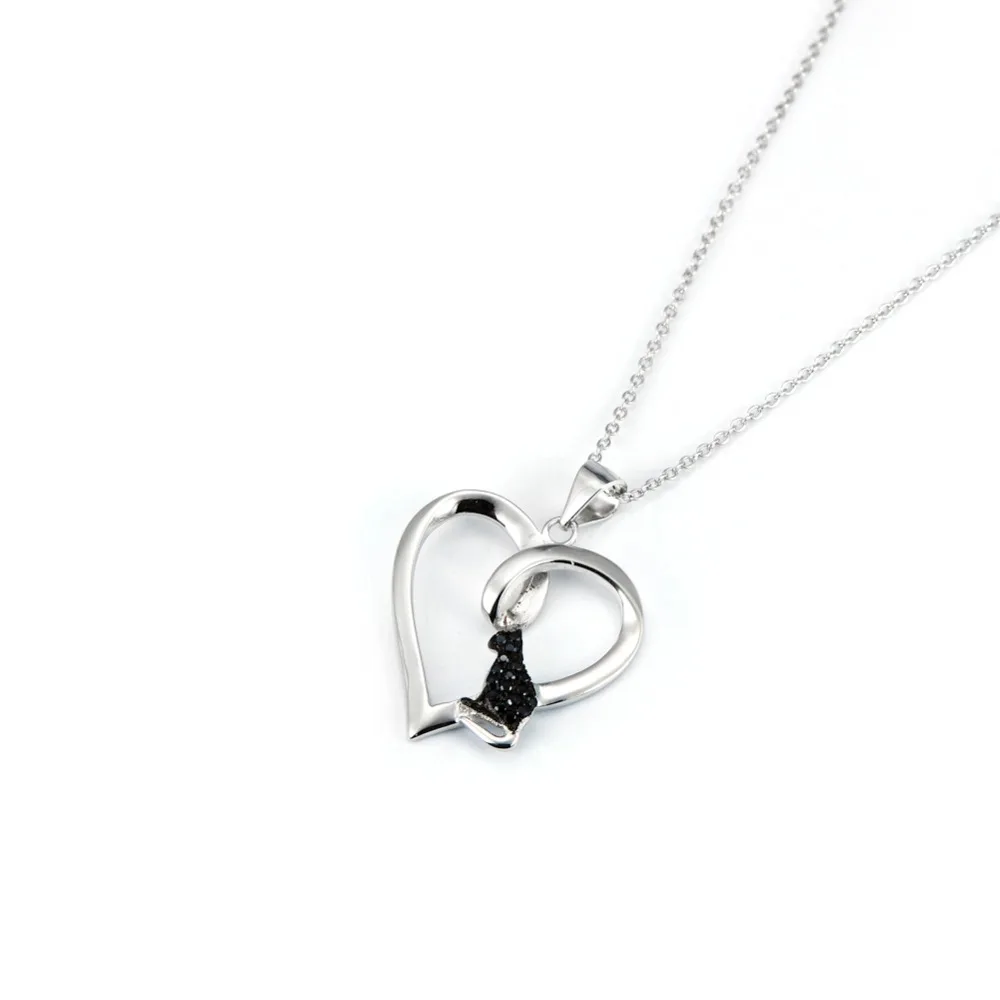 YFN серебро 925 пробы ювелирные изделия сердце и Черный кот подвеска цепи женский