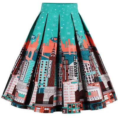 High Waist skirt 4 Ретро хлопок банан цветочный принт плиссированная юбка высокая талия винтажные юбки для женщин 50 s Одри Хепберн Стиль Saias миди Пышная юбка - Цвет: High Waist skirt 4
