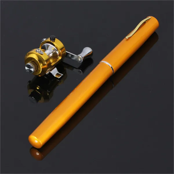 NEW Hot Mini Telescopic Portable Pocket Aluminum Alloy Pen Fishing Rod Pole Reel Black Fibre Glass golden yellow | Спорт и