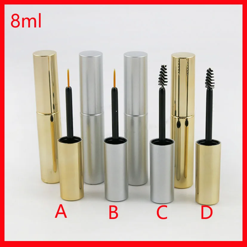 

Empty 8ml UV coated Gold /Silver Mascara Tube Eyelash Vial Liquid Bottle Container 8cc y Eyeliner Make Up Tube 200pcs/lot