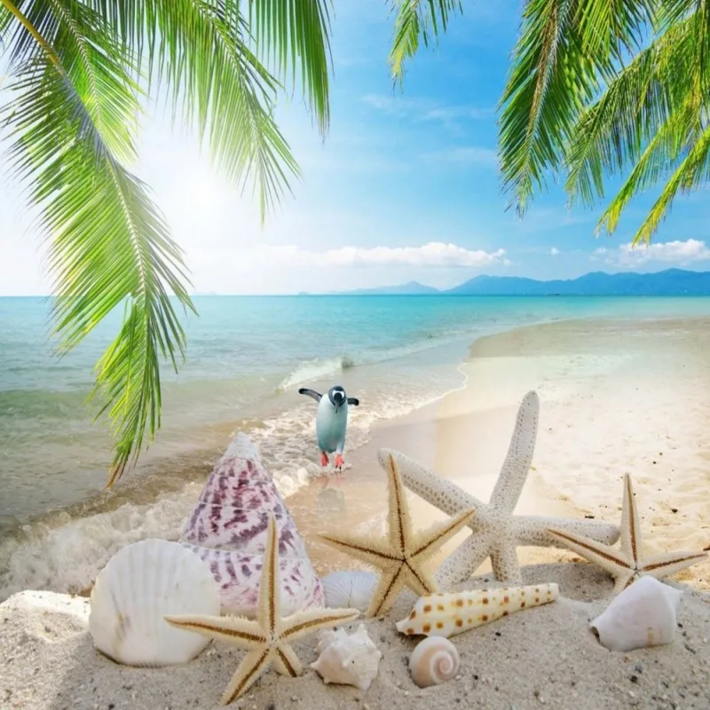 Dropship Fatman Photo Wall Mural Blue Wallpaper Beach Sea Coconut Trees Summer Landscape TV Background Tapety 3D | Обустройство дома