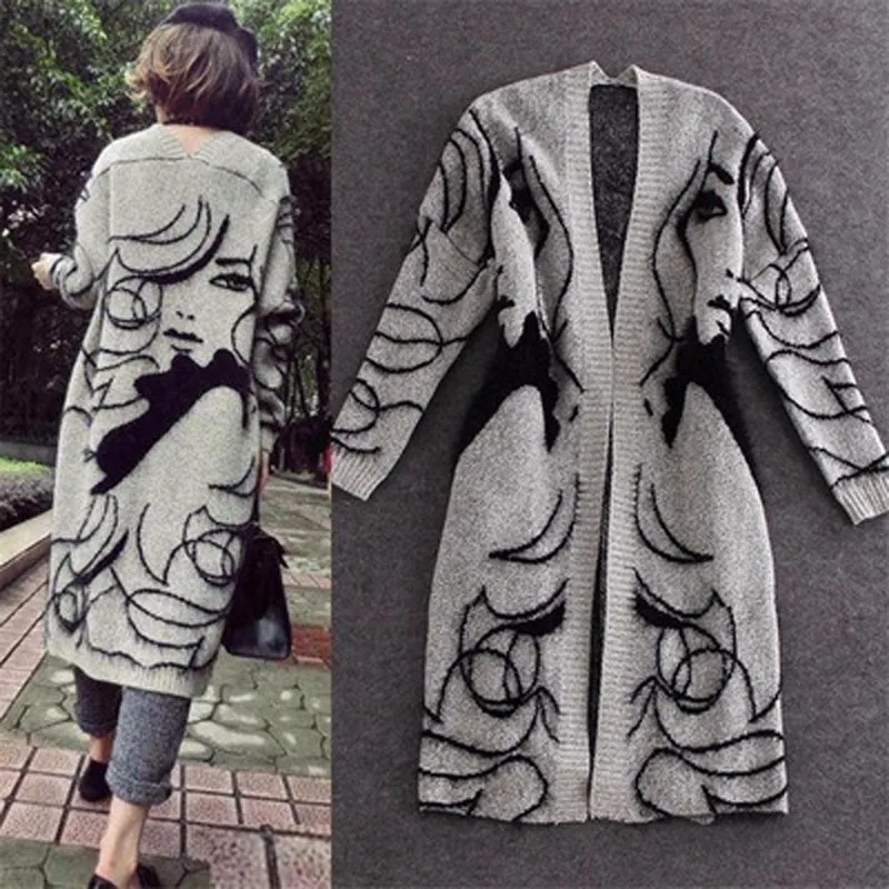 Женский длинный вязаный кардиган TWOTWINSTYLE осенне-зимний Кардиган большого размера