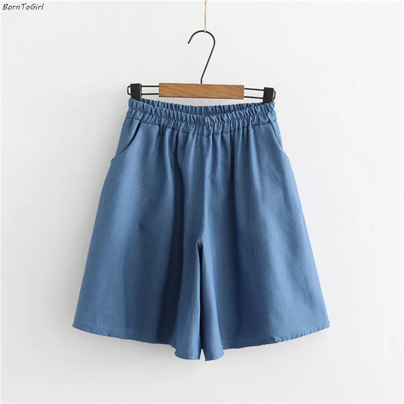 BornToGirl Summer Casual Jeans Knee-Length Wide Leg For Women Thin-Section Denim Pants |