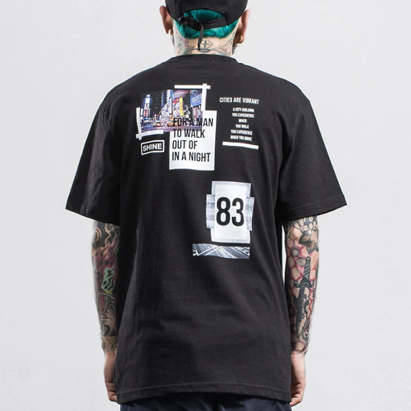 2017 мужские летние с принтом букв футболки хип-хоп Футболка хлопковая Свободная