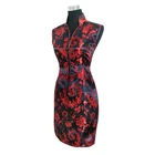 Сексуальное черное красное китайское традиционное женское платье Ципао свадебное мини Клубное платье Размер: S M L XL XXL XXXL