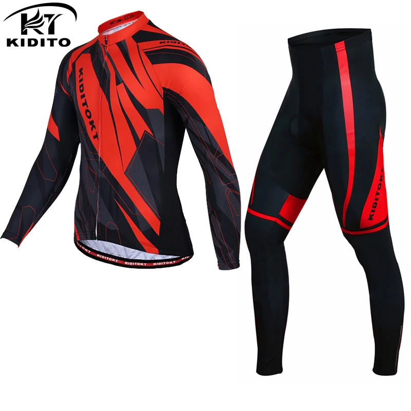 Red Cycling Set KIDITOKT Pro зима Термальность флис Велоспорт Джерси Комплект гоночный велосипед MTB Велоспорт костюм горный велосипед Велосипедная форма - Цвет: Red Cycling Set