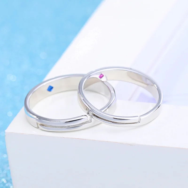 

100% 925 sterling silver fashion "LOVE"design crystal lovers`rings adjustable finger ring jewelry anniversary gift drop shipping