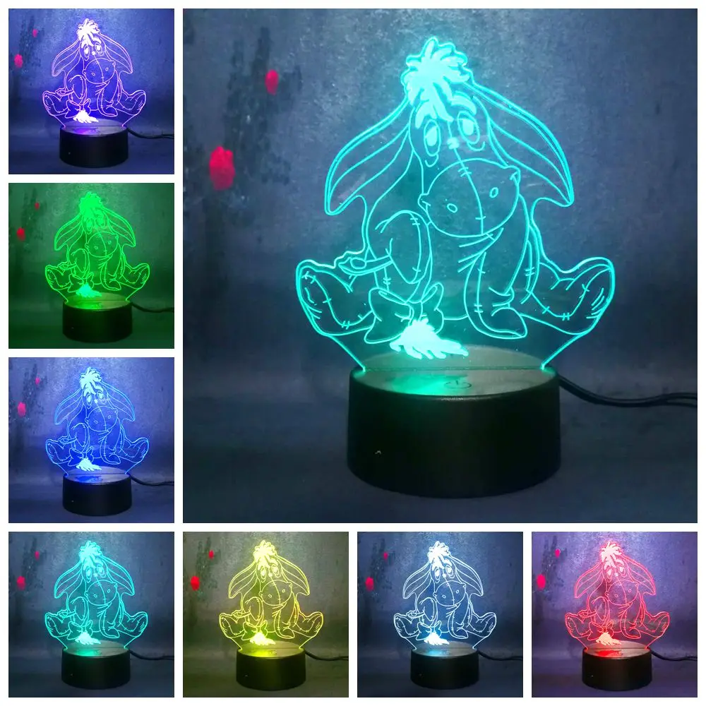 Мультфильм Eeyore POH Bear Friend 3D ночные светильники LED 7 цветов USB Детские игрушки огни
