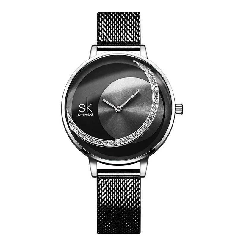 Женские наручные часы SHENGKE Reloj Mujer кварцевые из нержавеющей стали для женщин
