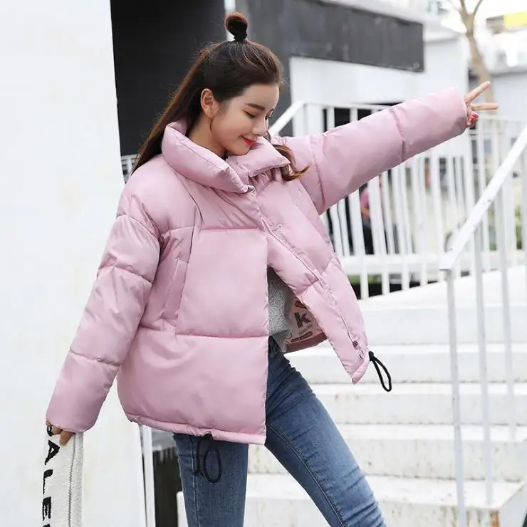 Pink Новинка BF стильная женская куртка со стоячим воротником, Casaco Feminino, зимняя хлопковая куртка, пальто желтого и красного цвета, женские хлопковые парки CM878 - Цвет: Pink