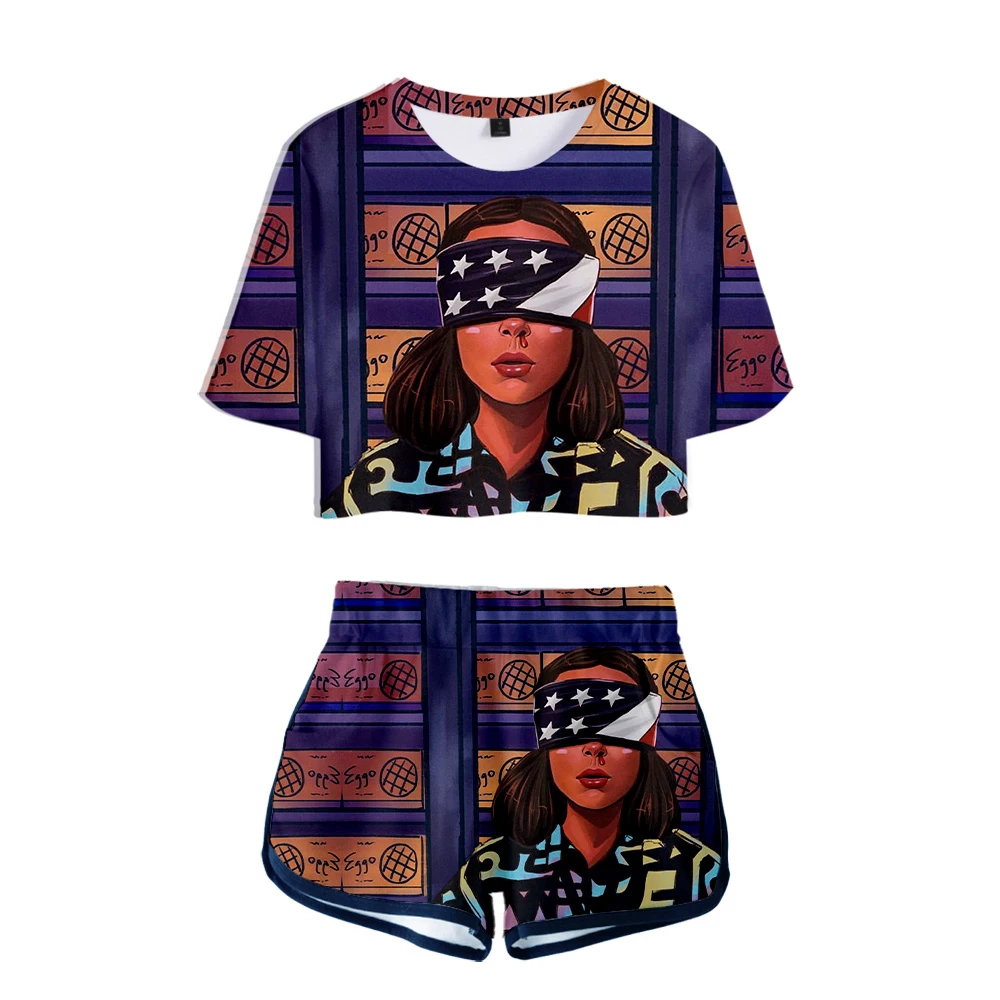 

Stranger Things 3D Printed Women Two Piece Set Fashion Summer Short Sleeve Crop Top+Shorts 2019 Hot Sale Streetwear Clothes