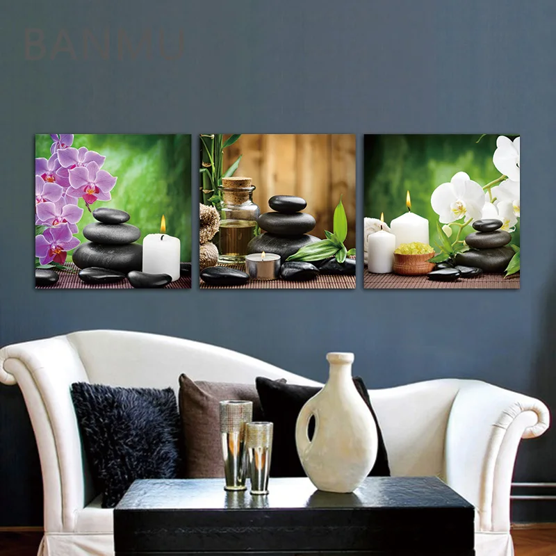 Без рамки 3 панели фиолетовые цветы свеча Canvas картина большие HD настенные