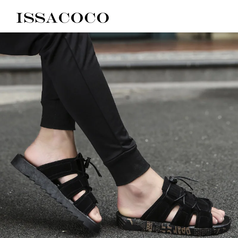 ISSACOCO/Мужская обувь; унисекс; тапочки с отверстиями; Модная Повседневная дышащая обувь; пляжные сандалии; Вьетнамки; пляжные шлепанцы
