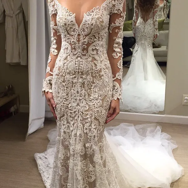 

Mermaid Wedding Dresses 2019 Lace Appliques Bridal Gowns Sexy Backless Bride Vestido de Novia casamento hochzeitskleid Champagne