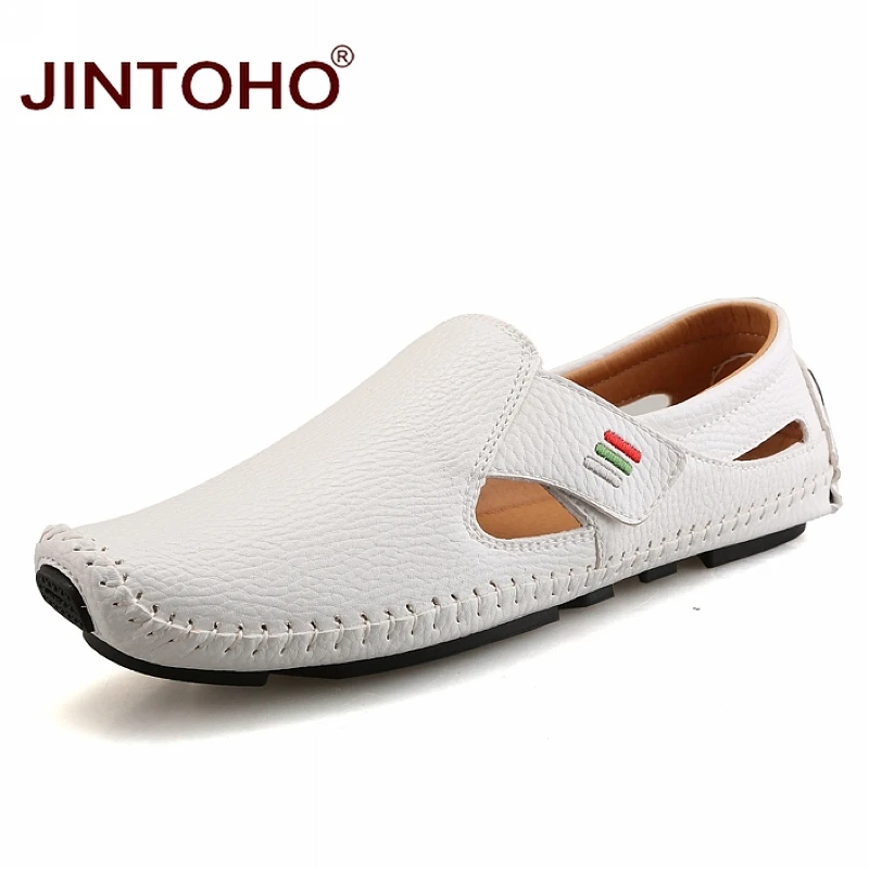 white Лето jintoho/мужская повседневная обувь; дышащая мужская обувь; модная мужская обувь для взрослых; брендовая мужская обувь из натуральной кожи; повседневные мужские лоферы - Цвет: white