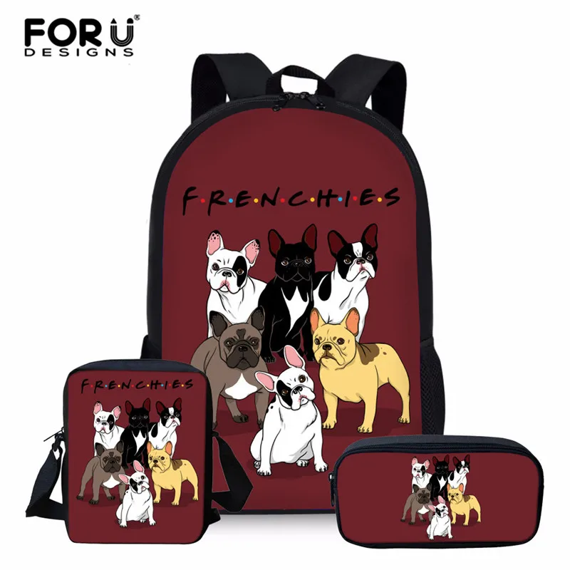 FORUDESIGNS/Французский рюкзак с изображением бульдога для девочек-подростков; для мальчиков и девочек, школьные сумки для детей на каждый день сумка той же расцветки Сумочка, комплект 3 шт./компл - Цвет: Z4230ECK