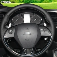 shining wheat hand stitched black leather steering wheel cover for mitsubishi outlander 2015