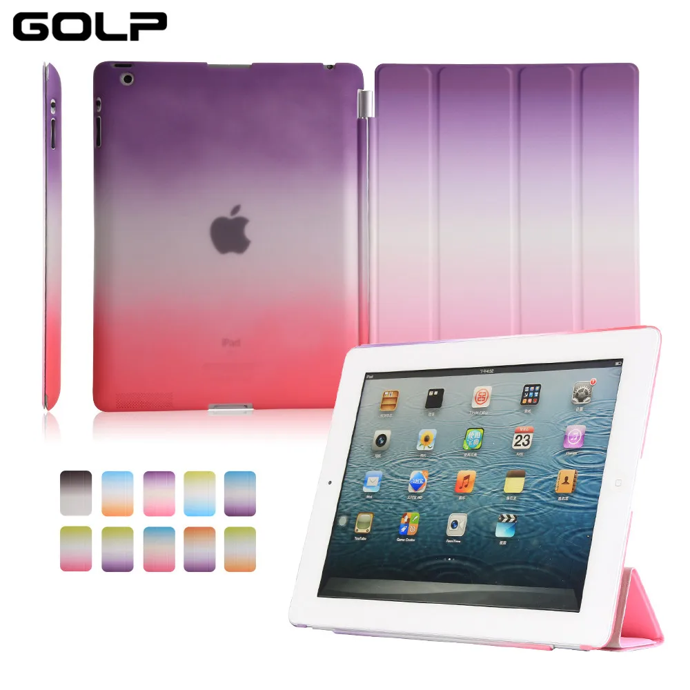 Purple-Pink Чехол для Ipad 2 3 4 Чехол, красочные Радуга Smart Cover Coque чехол для IPad 4, защитный флип чехол для IPad 3+ Жесткий чехол на айпад 4 - Цвет: Purple-Pink